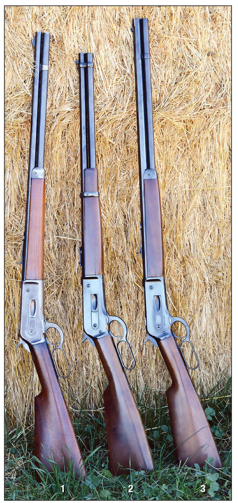 The Winchester Model 1886 was popular on the frontier and proved highly reliable and accurate: (1) original Winchester 1886, (2) Browning/Miroku 1886 Saddle Ring Carbine and (3) Browning Model 1886 rifle.